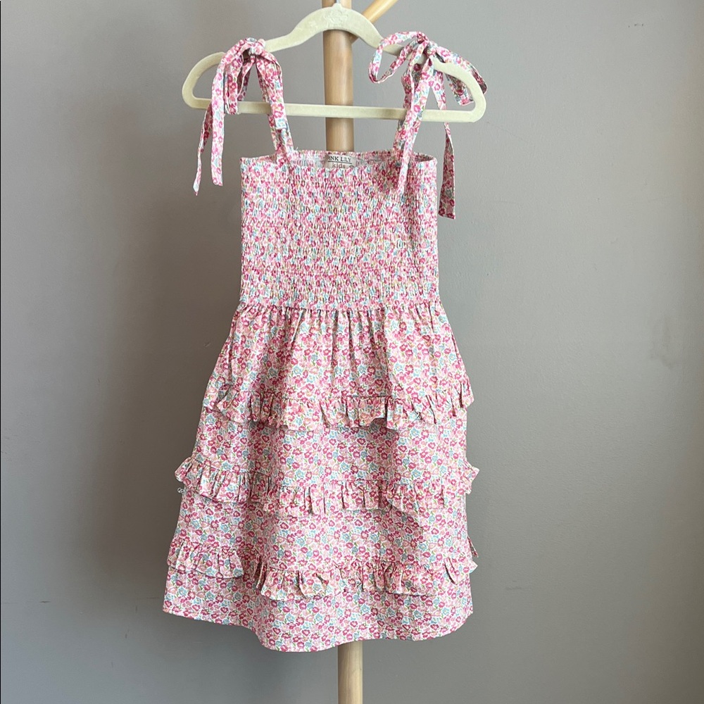 Pink Lily Kids Girls Floral Pink Summer Smocked Sundress 5/6T